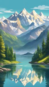 mountains lake aesthetic background illustration