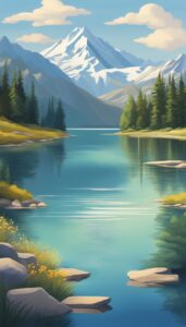 mountains lake aesthetic background illustration