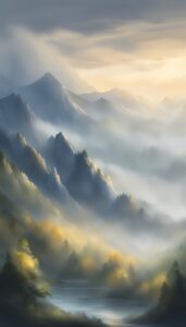 mountains raining aesthetic background illustration