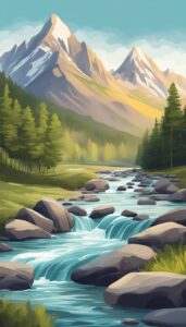 mountains river aesthetic background illustration