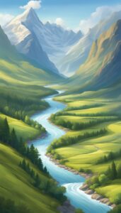 mountains river aesthetic background illustration