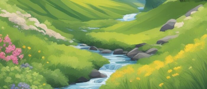 mountains spring aesthetic background illustration