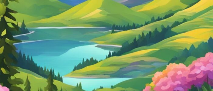 mountains spring aesthetic background illustration