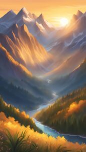 mountains sunrise aesthetic background illustration