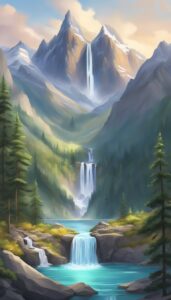 mountains waterfall aesthetic background illustration