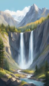 mountains waterfall aesthetic background illustration