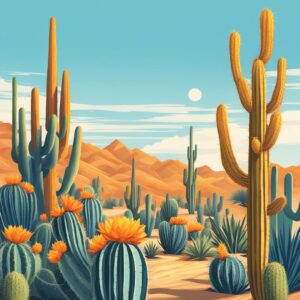 orange cactus aesthetic illustration background 7