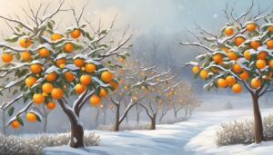 orange fruit tree garden in winter illustration background