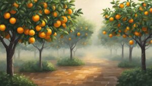 orange fruit tree garden raining illustration background