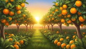 orange fruit tree garden sunset illustration background