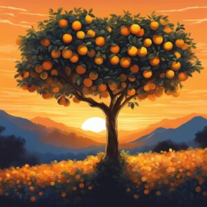 orange fruit tree garden sunset illustration background
