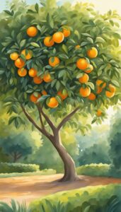 orange fruit tree garden watercolor painting style illustration