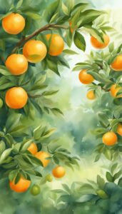 orange fruit tree garden watercolor painting style illustration