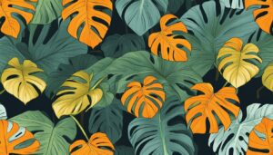 orange monstera plant aesthetic illustration background pattern 1