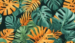 orange monstera plant aesthetic illustration background pattern 2