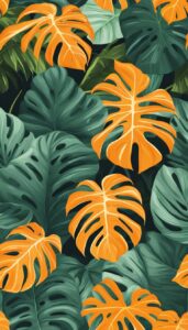 orange monstera plant aesthetic illustration background pattern 3