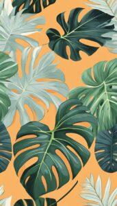 orange monstera plant aesthetic illustration background pattern 4