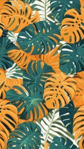 orange monstera plant aesthetic illustration background pattern 5