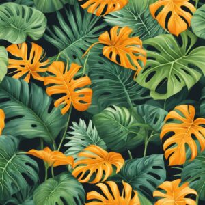 orange monstera plant aesthetic illustration background pattern 6