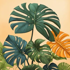 orange monstera plant aesthetic illustration background pattern 7