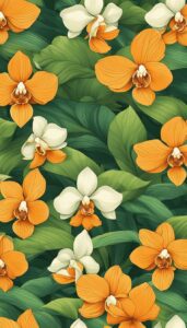 orange orchid flower aesthetic illustration background 6