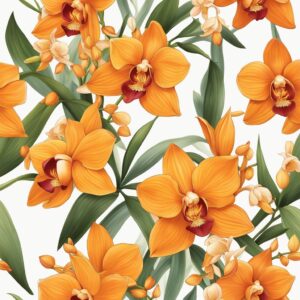 orange orchid flower aesthetic illustration background 7