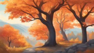 orange red maple trees fall colors background illustration 2