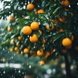 orange tree garden raining