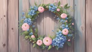 pink and blue spring wreath illustration 1