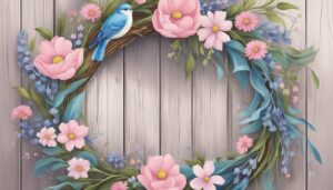 pink and blue spring wreath illustration 2