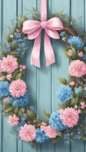 pink and blue spring wreath illustration 3