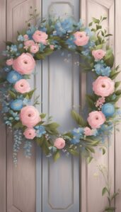 pink and blue spring wreath illustration 4