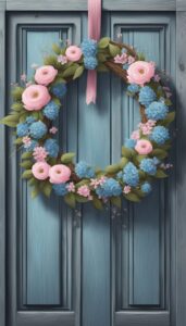 pink and blue spring wreath illustration 5