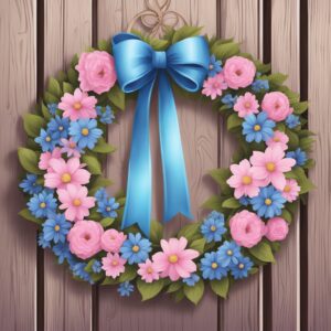 pink and blue spring wreath illustration 6