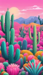 pink cactus aesthetic illustration background 3