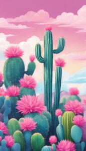 pink cactus aesthetic illustration background 6