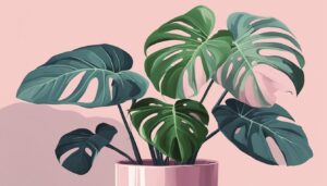 pink monstera plant aesthetic illustration background pattern 3