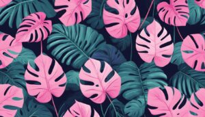 pink monstera plant aesthetic illustration background pattern 4