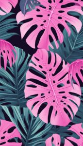 pink monstera plant aesthetic illustration background pattern 6