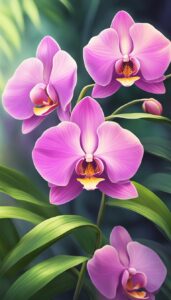 pink orchid flower aesthetic illustration background 4