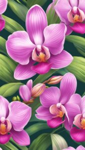 pink orchid flower aesthetic illustration background 6