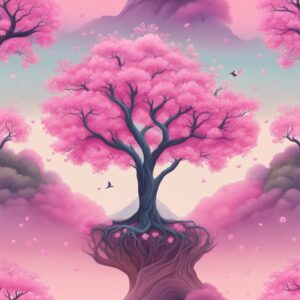 pink tree of life aesthetic background illustration 2