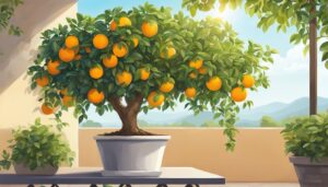 potted orange fruit tree aesthetic background illustration