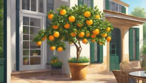 potted orange fruit tree aesthetic background illustration