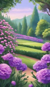 purple carnation flowers aesthetic background illustration 3
