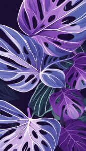 purple monstera plant aesthetic illustration background pattern 5