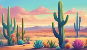 rainbow colored cactus aesthetic illustration background 2