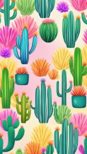 rainbow colored cactus aesthetic illustration background 4
