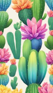 rainbow colored cactus aesthetic illustration background 5