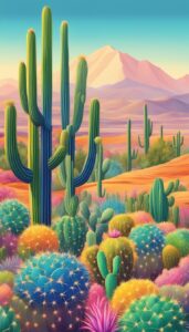 rainbow colored cactus aesthetic illustration background 6